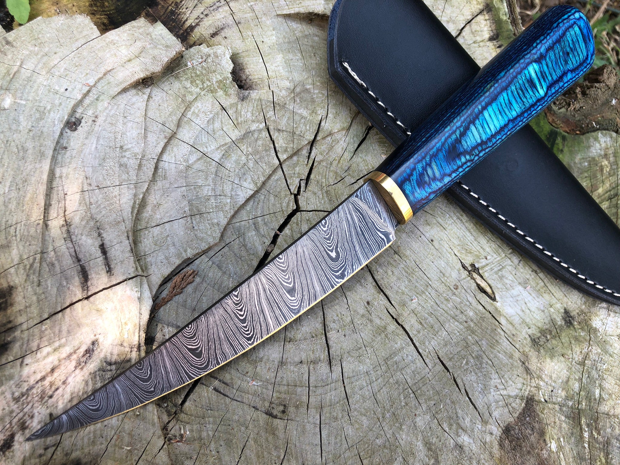 Perkin Handmade Knife Damascus Steel Hunting Knife with Sheath BN1000