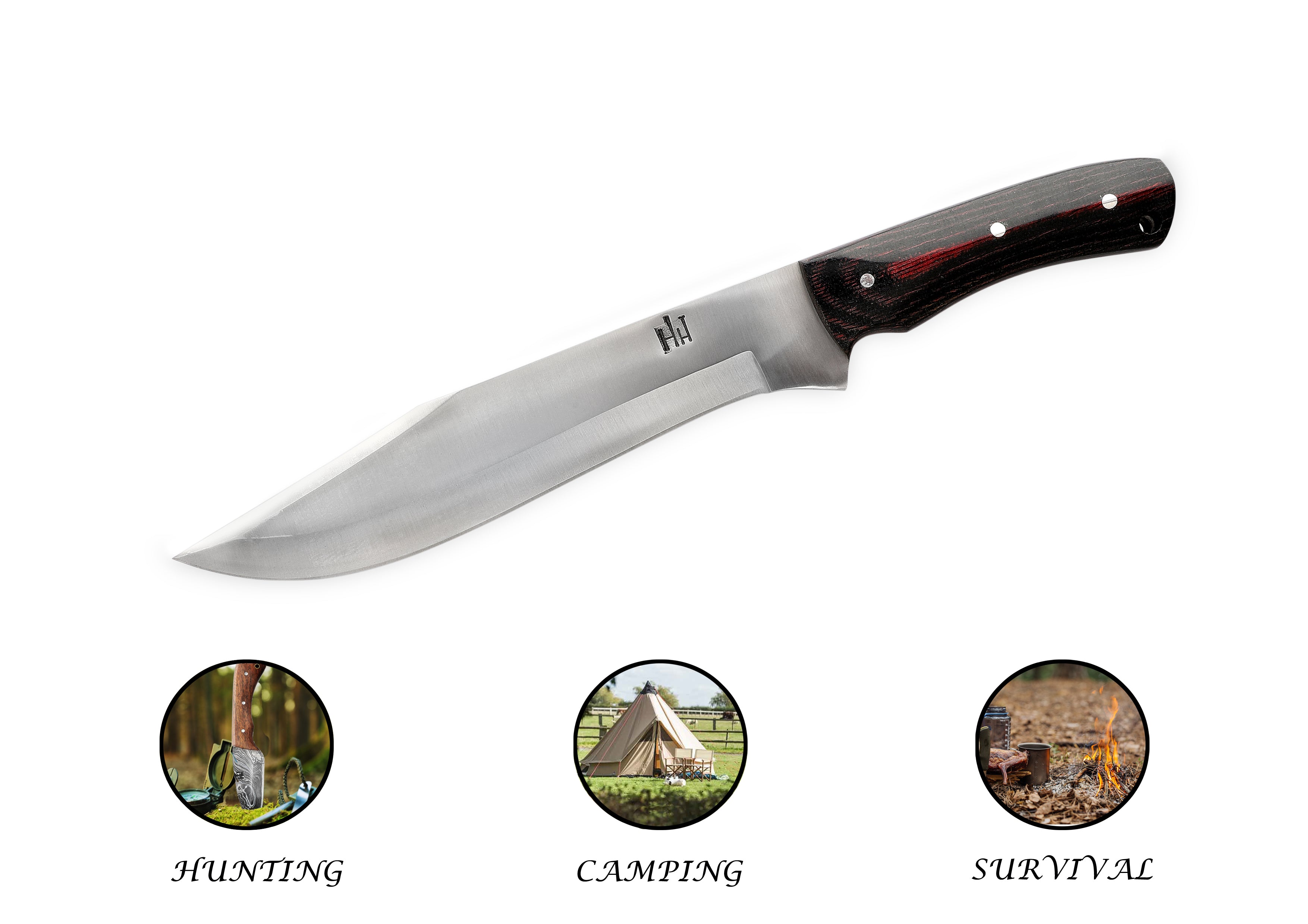 Handmade Hunting Knife with Sheath, 420 Stainless Steel, Fixed Blade Knife, Extra Sharp, Fixed Blade Knife for Camping Hunting, Leather Sheath, Micarta Handle