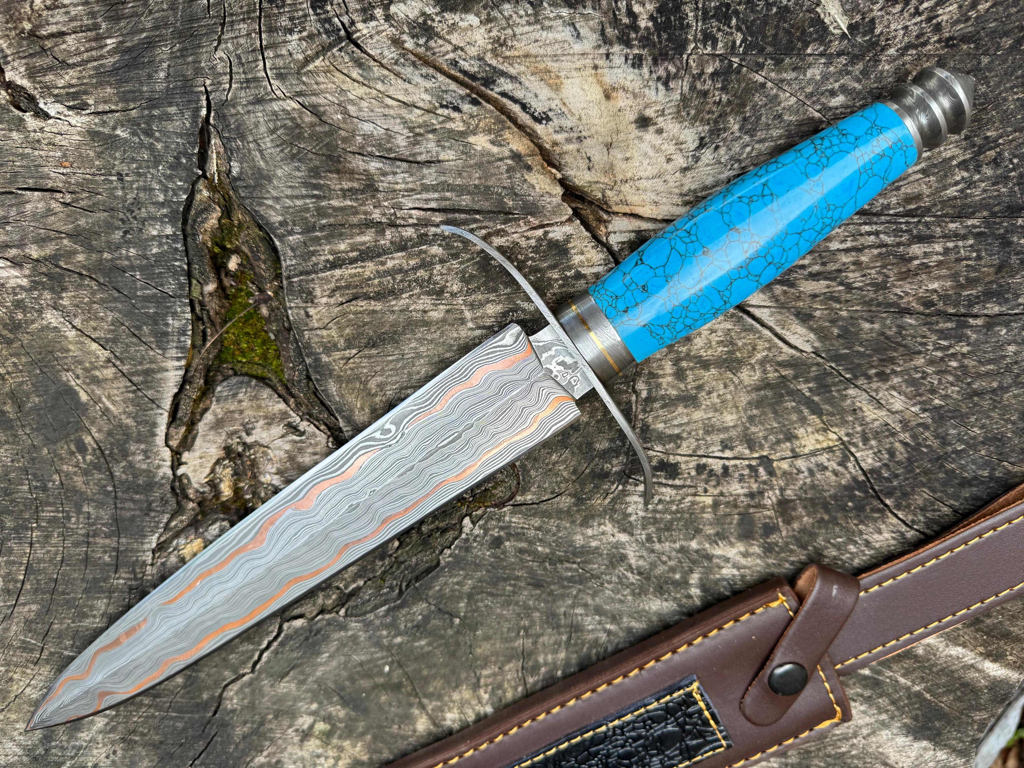 Handmade Damascus Steel Hunting Knife Fixed Blade Knife with Leather Sheath