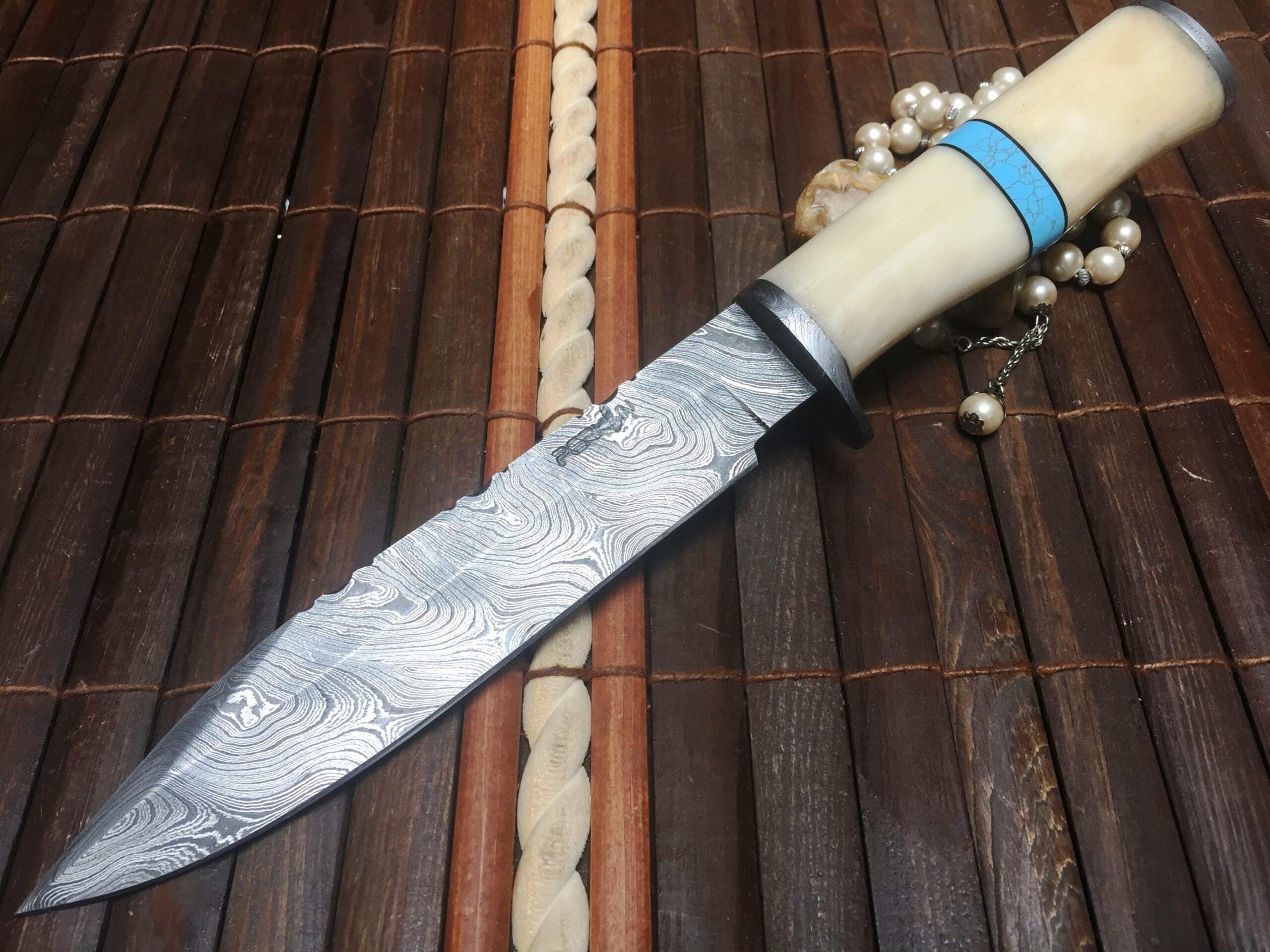 12 Inches Damascus Steel Hunting Knife - Beautiful Bowie Knife by Vicky