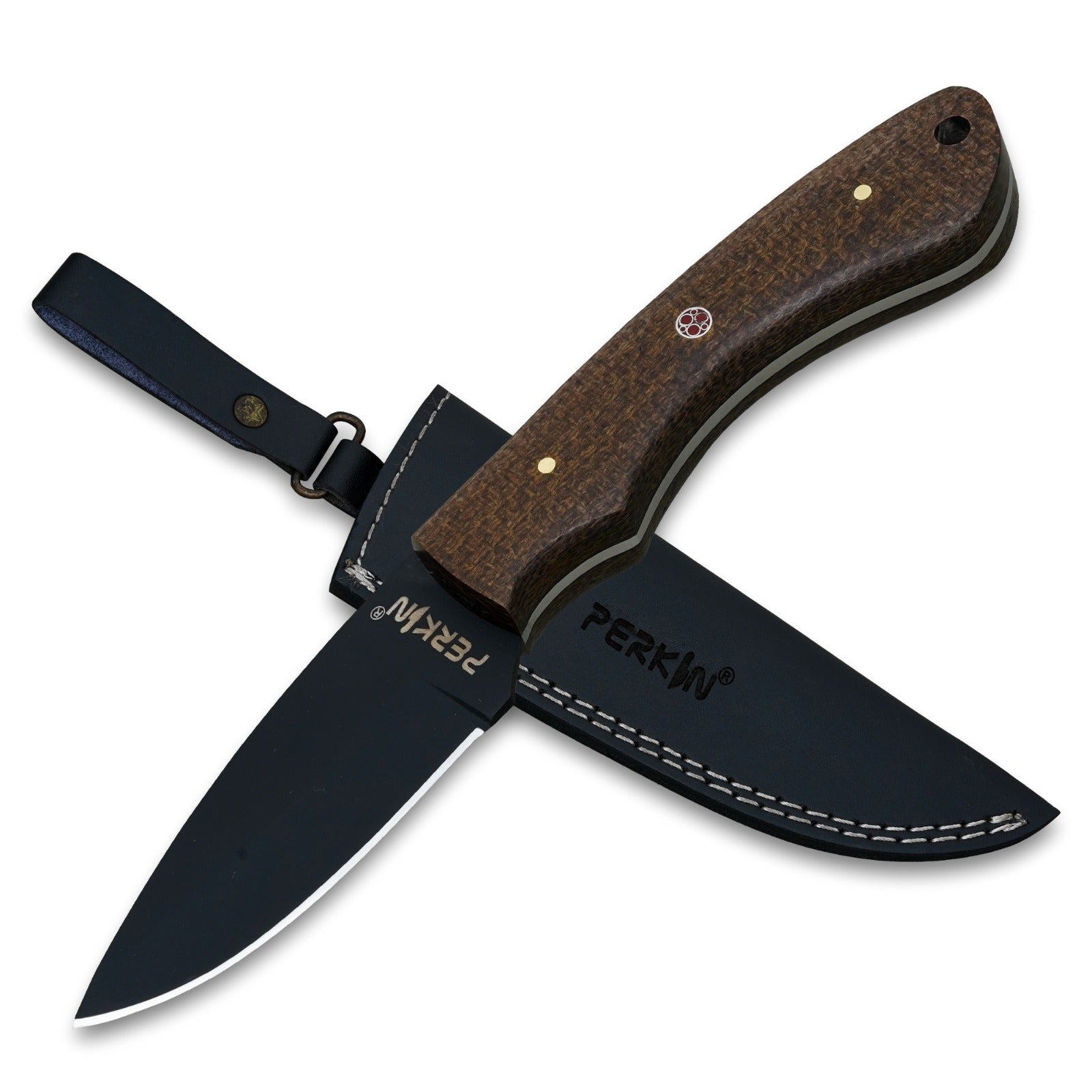 Perkin Hunting Knife With with Leather Sheath Full Tang Fixed Blade Knife Bushcraft Knife Skinning Knife - SINNER65