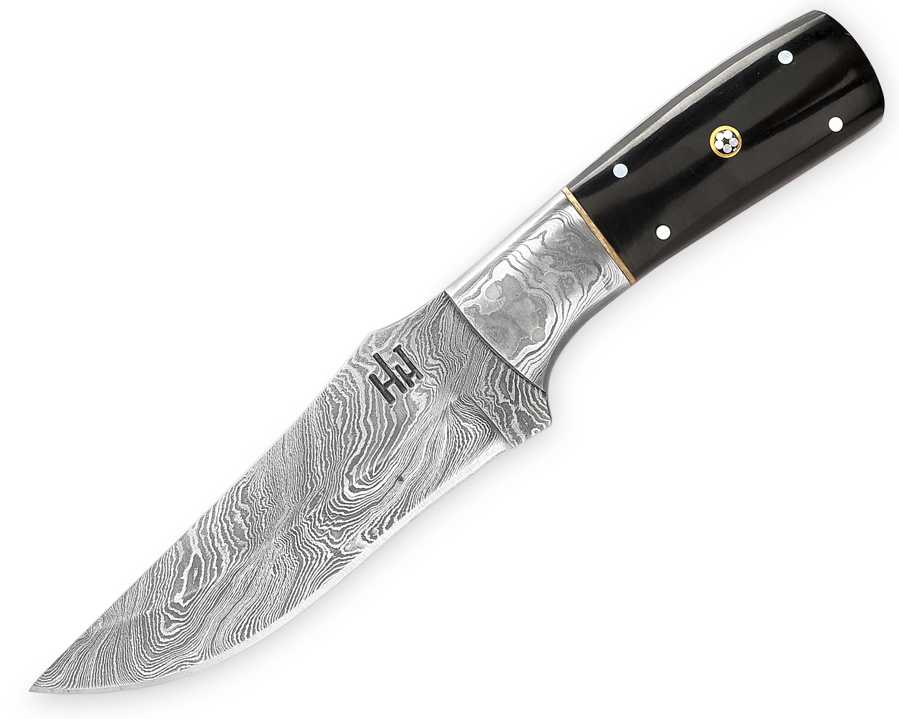 Fixed Blade Hunting Knife Damascus Steel Full Tang Buffalo Horn Handle