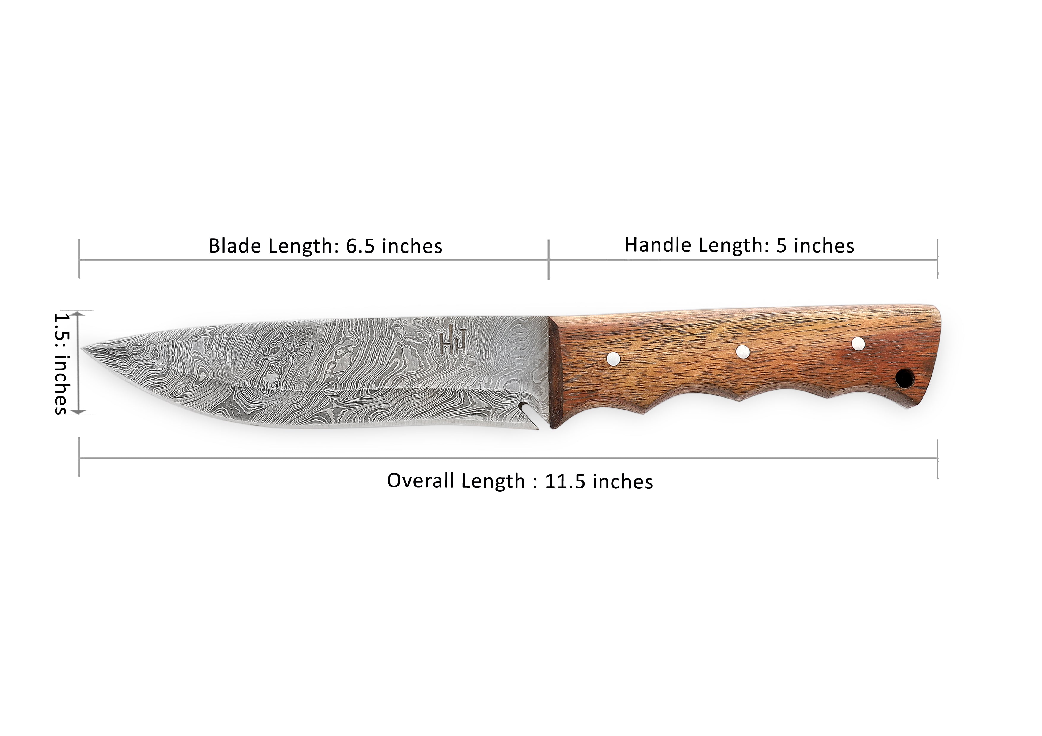 Damascus Steel Survival Knife, Damascus Steel Hunting Knife with Leather Sheath