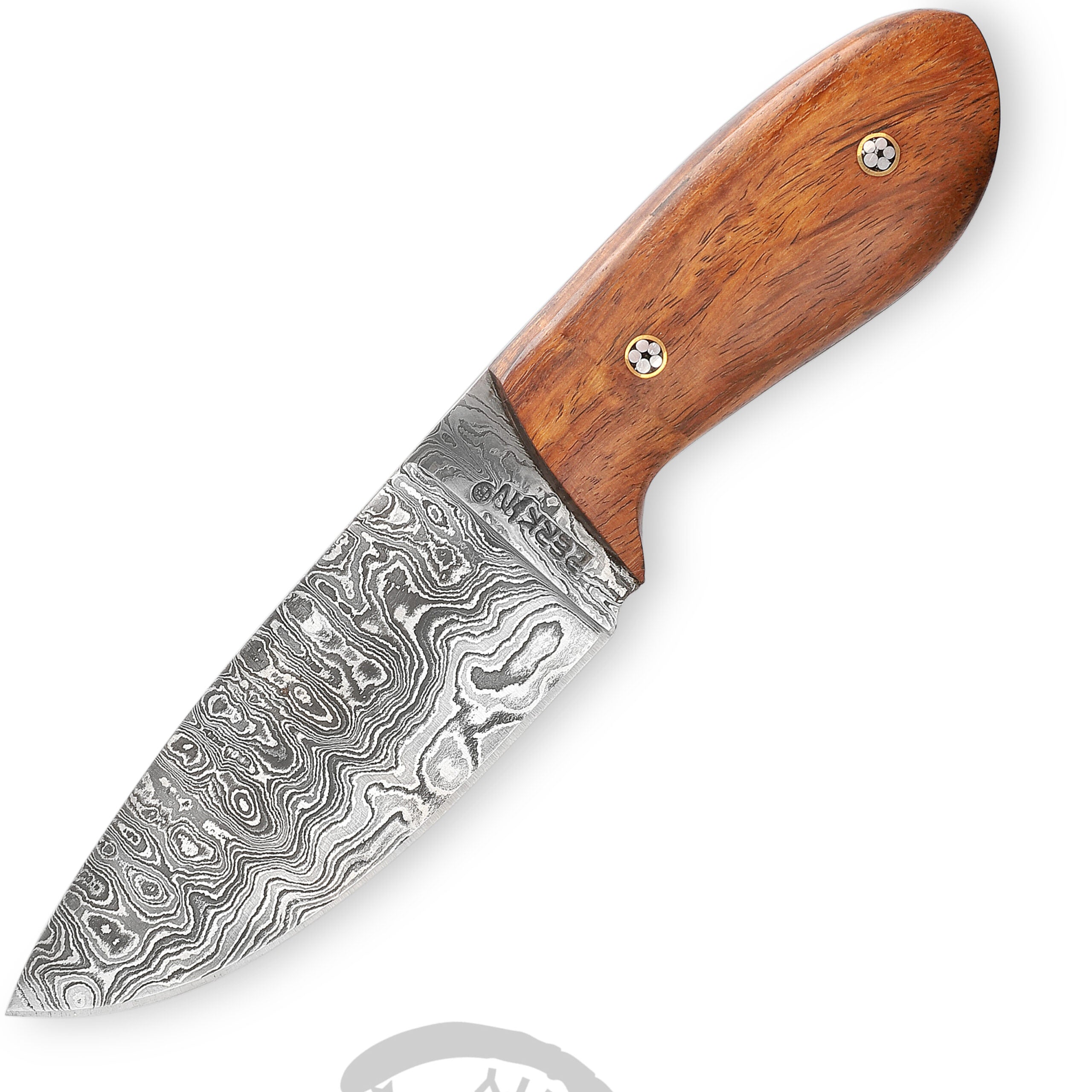 Damascus Steel Bushcraft Knife with Leather Sheath