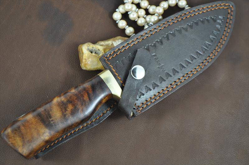 Custom Handmade Damascus Hunting Bowie Knife With Sheath - Perkin Knives