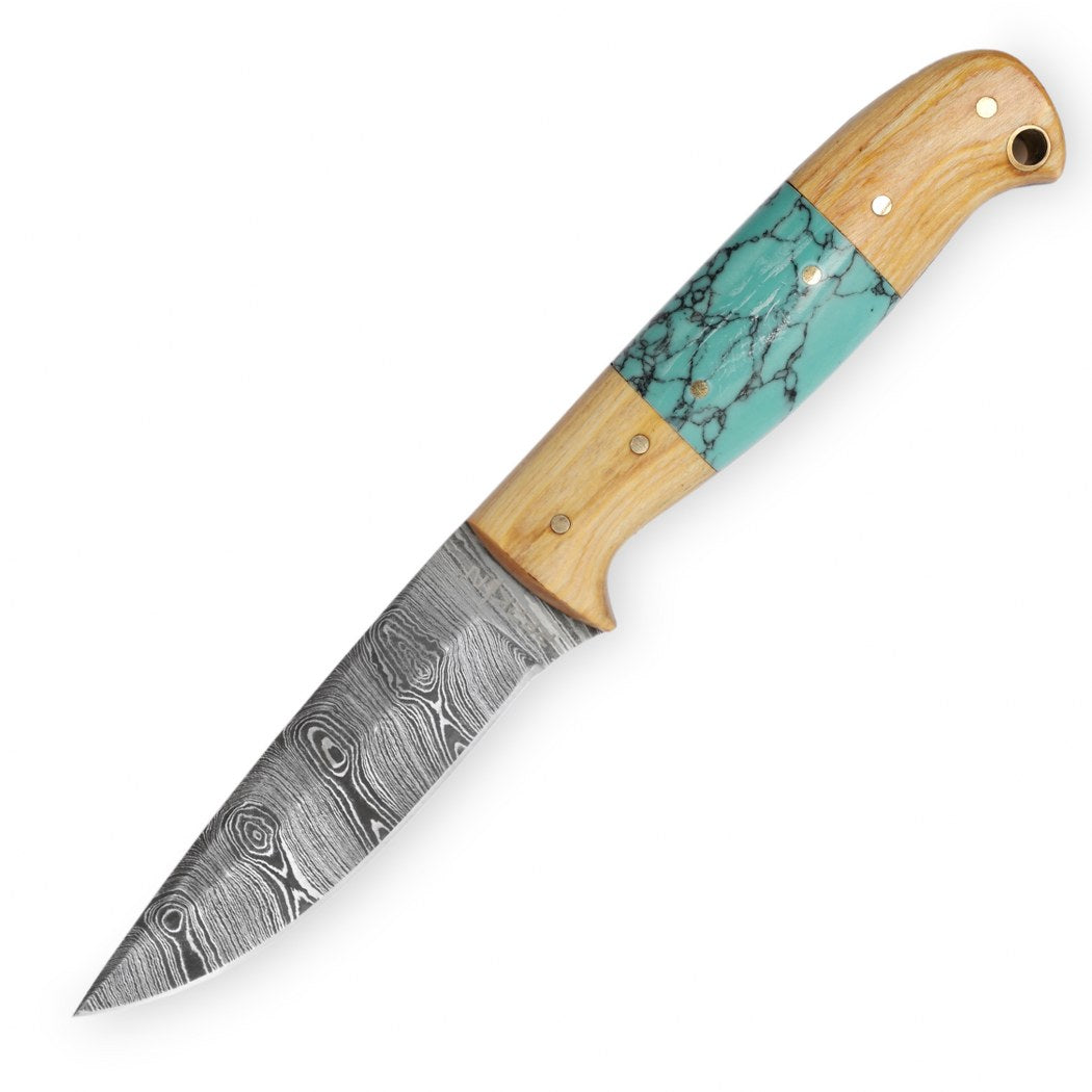 Perkin Damascus Hunting Knife With Sheath Fixed Blade Knife Bushcraft Knife Full Tang - T100