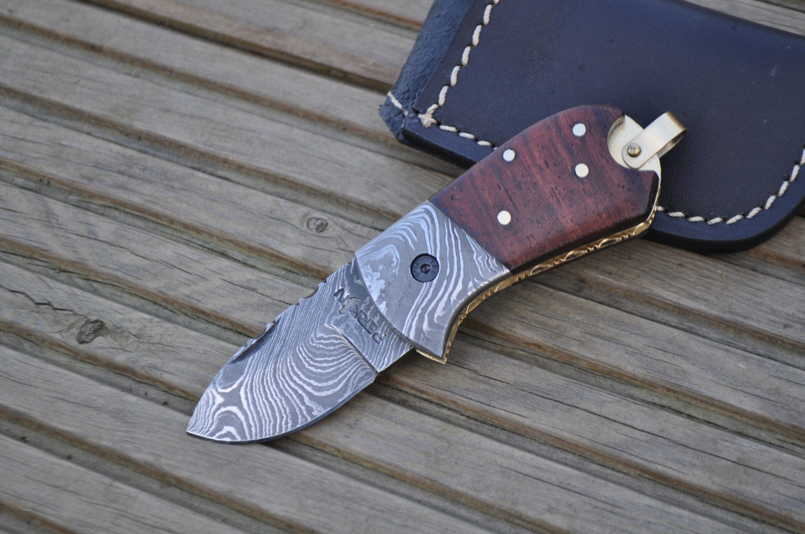 Handcrafted Damascus Pocket Knife - Legal to Carry