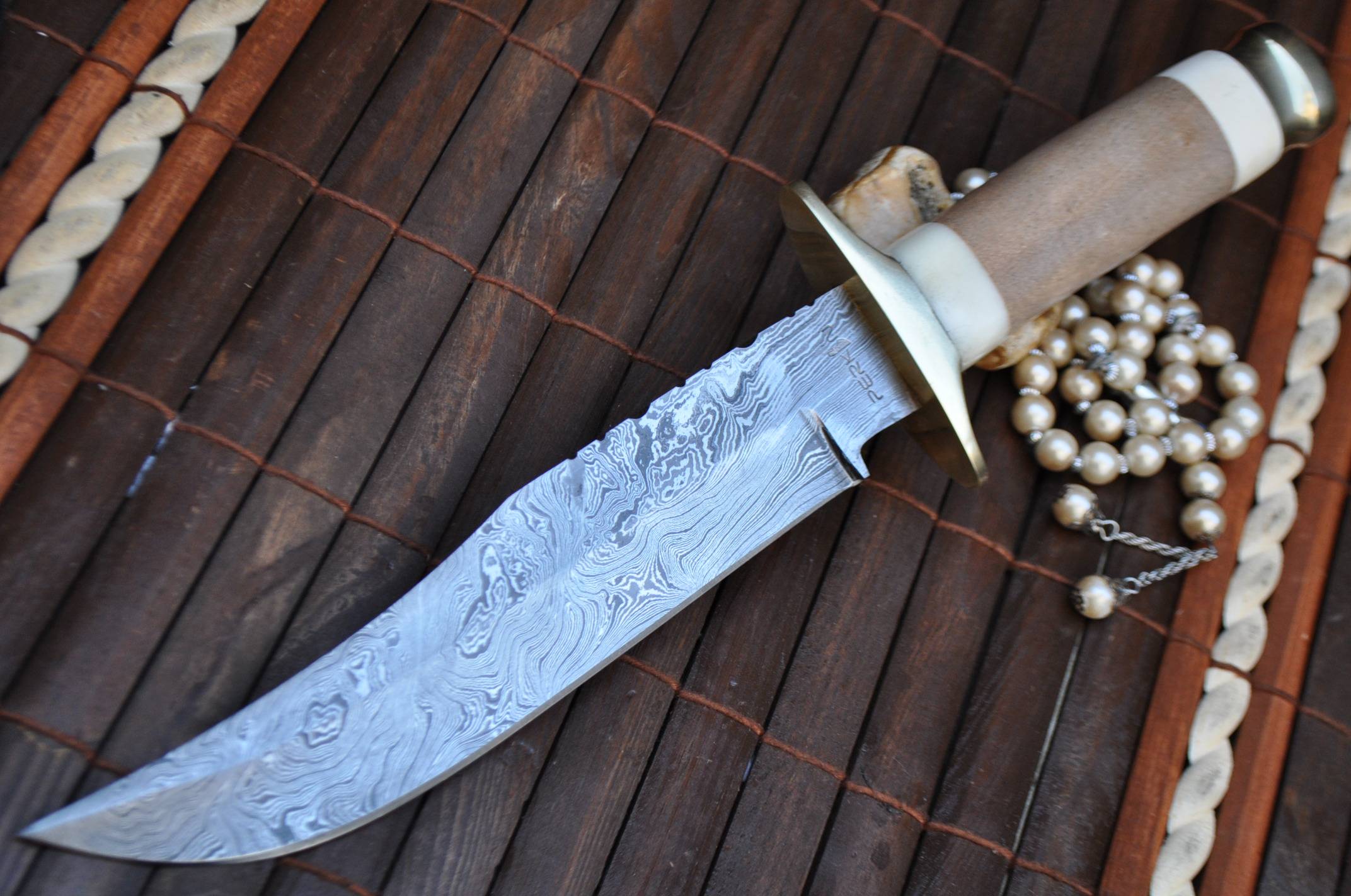 Bowie knife with sheath damascus steel handmade knife