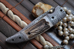 Damascus Folding Pocket Knife With Linear Lock