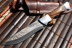 Handmade damascus steel hunting knife with Sheath