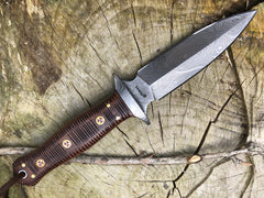 Fixed Blade Double Edge Hunting Knife with Leather Sheath