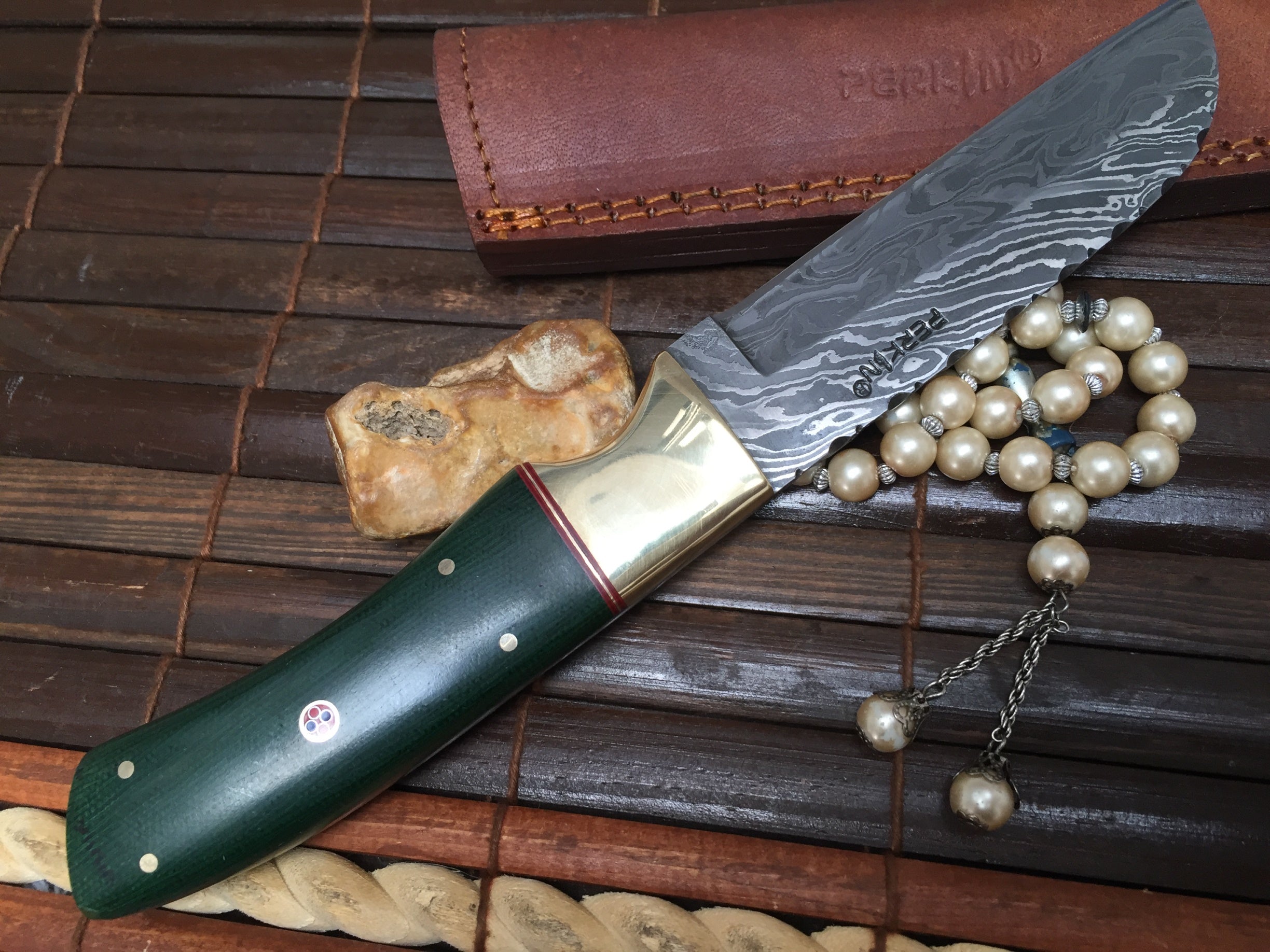 Custom Handmade Damascus Hunting Knife - Full Tang