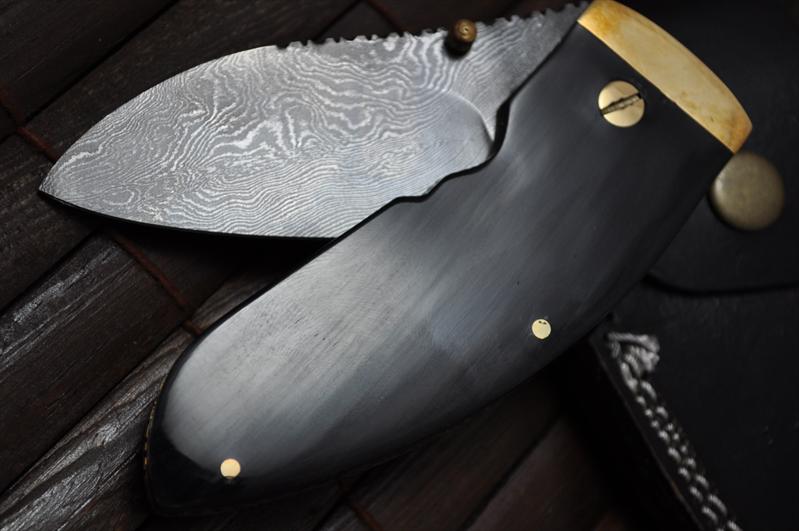 Handmade Folding Knife with Buffalo Horn Handle