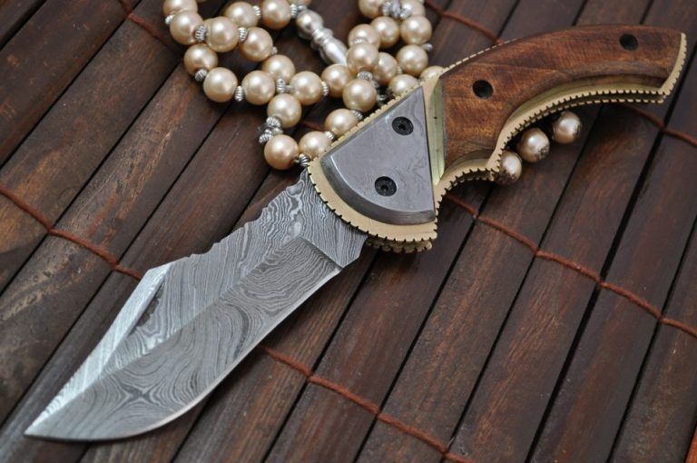 Custom Handmade Damascus Folding Knife with Pear Wood Handle