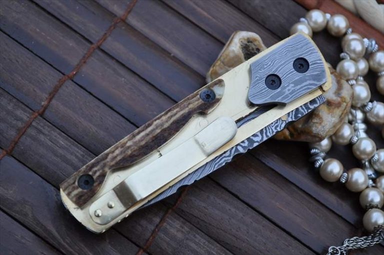 Custom Handmade Pocket Knife - Folding Knife Stag Handle