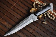 Custom Handmade Damascus Hunting Knife with Buffalo Horn Handle