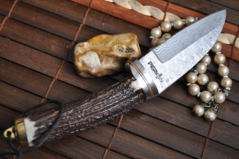 Stag Antler Handle Knife with Handmade Scabbard