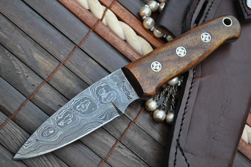 Damascus Hunting Knife With Sharpener And Sheath