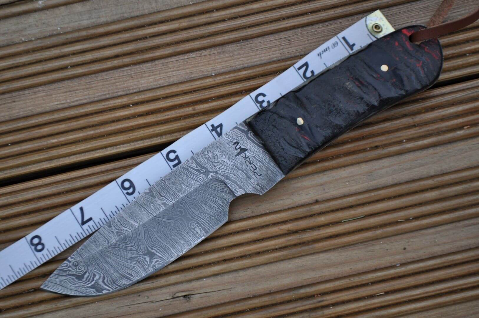 Handmade Damascus Bushcraft Knife with Ram's Horn Handle