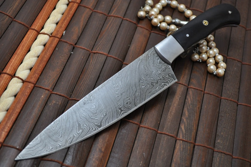 Handmade Damascus Chopper Knife with Buffalo Horn Handle