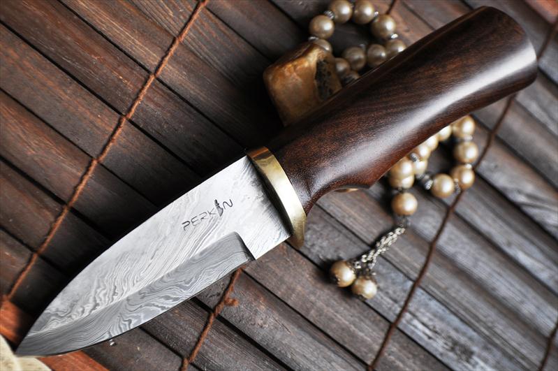 Handmade Damascus Hunting Knife with Burl Wood Handle - US-98
