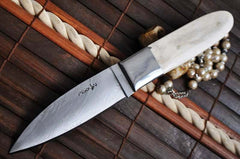 Handmade Damascus Hunting Knife With Camel Bone Handle