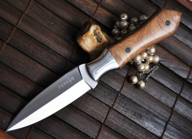 Handmade Double Edge Hunting Knife with Leather Sheath