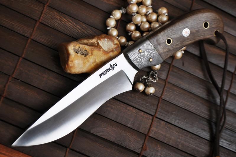 Handmade 440c Steel Hunting Knife with Burl Wood Damascus Bolster