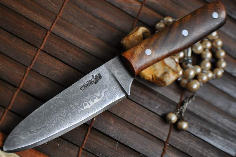 Handmade Hunting Knife Damascus Steel & burl Wood